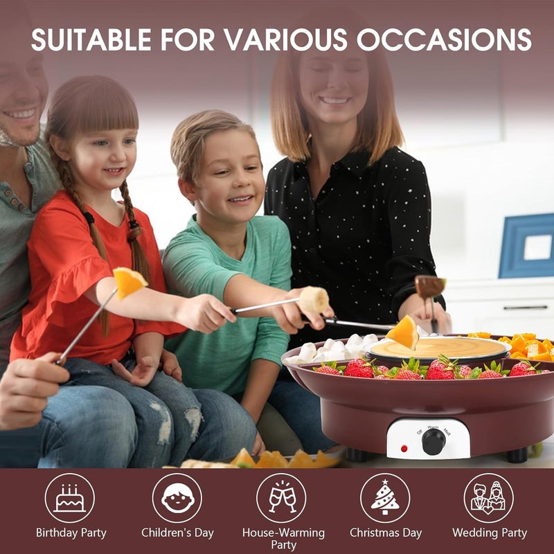 VAlinks Electric Chocolate Melting Pot Chocolate Fondue Pot Set 3-Section Serving Trays with 6pcs Dipping Forks Perfect for Housewarming Christmas Party Gifts (Brown) - Image 4
